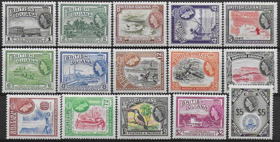 1954-63 British Guiana 15v. MNH SG n. 331/45