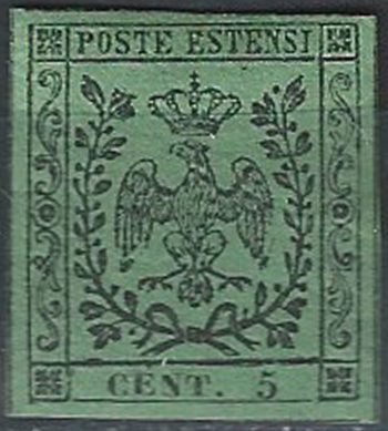 1852 Modena 5c. verde Aquila MNH Sass n. 1