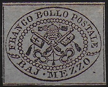 1852 Stato Pontificio 1/2 baj violetto grigio MNH Sassone n. 1A