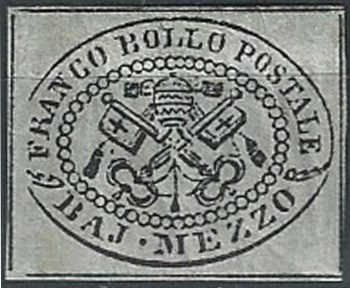 1852 Pontificio 1/2 baj grigio azzurro MNH Sassone n. 1a