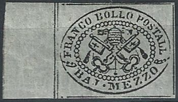 1852 Pontificio 1/2 baj grigio azzurro bf MNH Sassone n. 1a