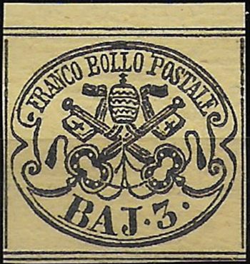 1852 Pontificio 3 baj giallo cromo bf MNH Sassone n. 4A