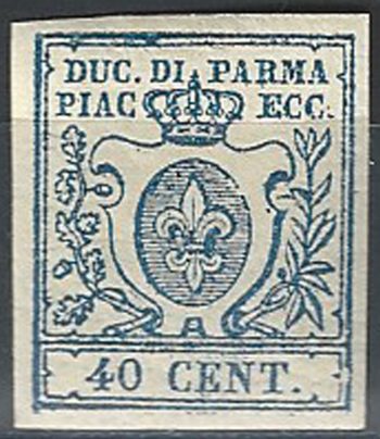 1857 Parma 40c. azzurro scuro MNH Sass n. 11c