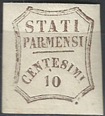1859 Parma 10c. bruno MNH Sassone n. 14d