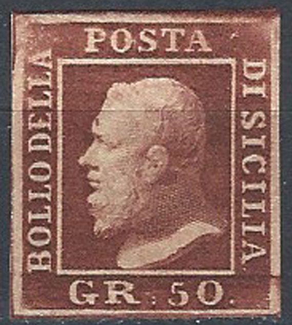 1859 Sicilia 50 grana lacca bruno MH Sassone n.  14