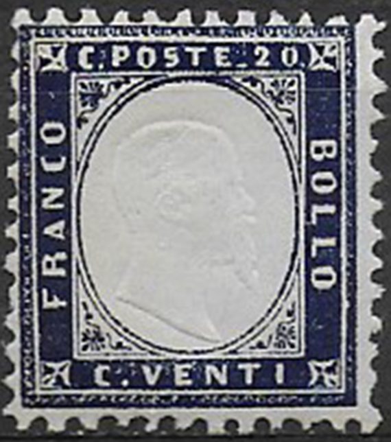 1862 Italia VE II 20c. indaco mc MNH Sassone n. 2