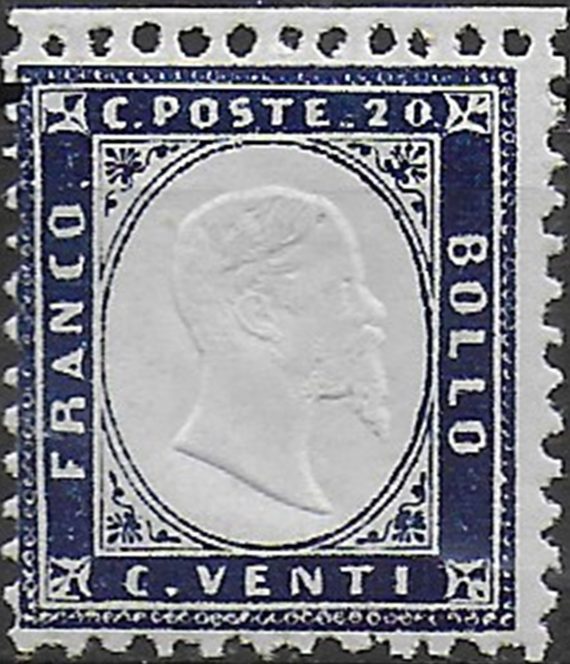 1862 Italia VE II 20c. indaco mc MNH Sassone n. 2