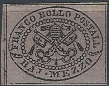 1852 Stato Pontificio 1/2 baj violetto grigio MNH Sassone n. 1A
