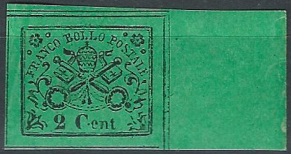 1867 Stato Pontificio 2c. verde giallo af MNH Sassone 13