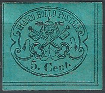 1867 Stato Pontificio 5c. azzurro verdastro af MNH Sassone n. 16