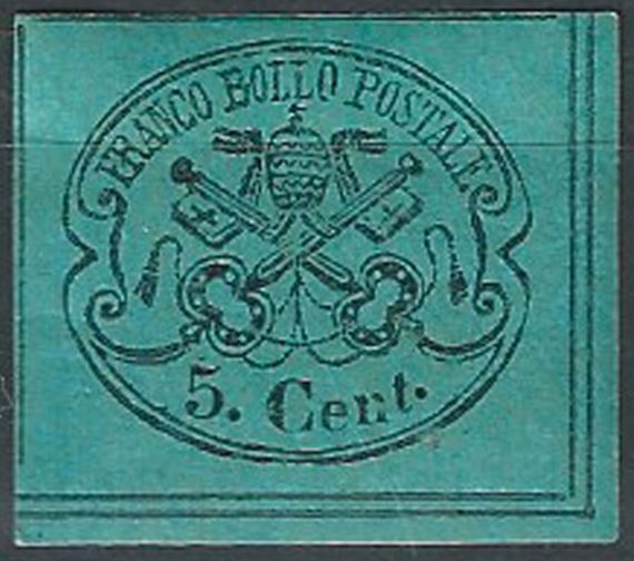 1867 Stato Pontificio 5c. azzurro verdastro af MNH Sassone n. 16
