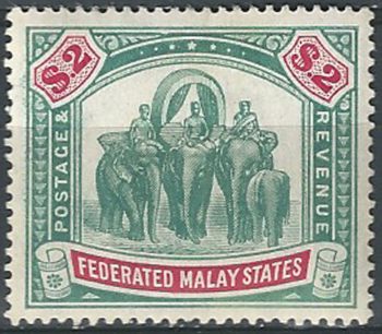 1907 Malaysia Federated Malay States $2 green/carmine MNH SG. n. 49