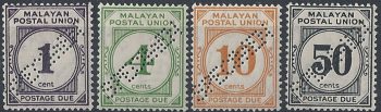 1936 Malaysia Malayan Postal Union Tx 4v. MNH SG. n. D1/2+4+6