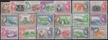 1954 Dominica Elizabeth II 19v. MNH SG n. 140/58