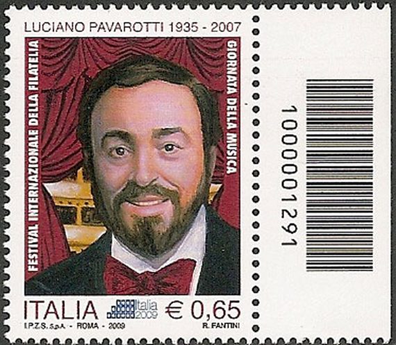 2009 Italia Pavarotti codice a barre MNH Unif. 3188cb