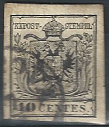 1857 Lombardo Veneto 10c. nero 1v. cancelled Sassone n. 19