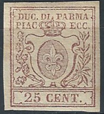 1857 Parma 25c. bruno lilla MNH Sassone n. 10