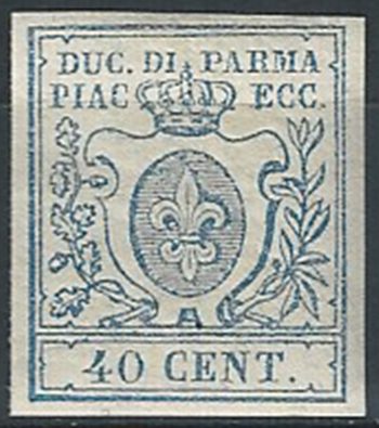 1857 Parma 40c. azzurro MNH Sassone n. 11