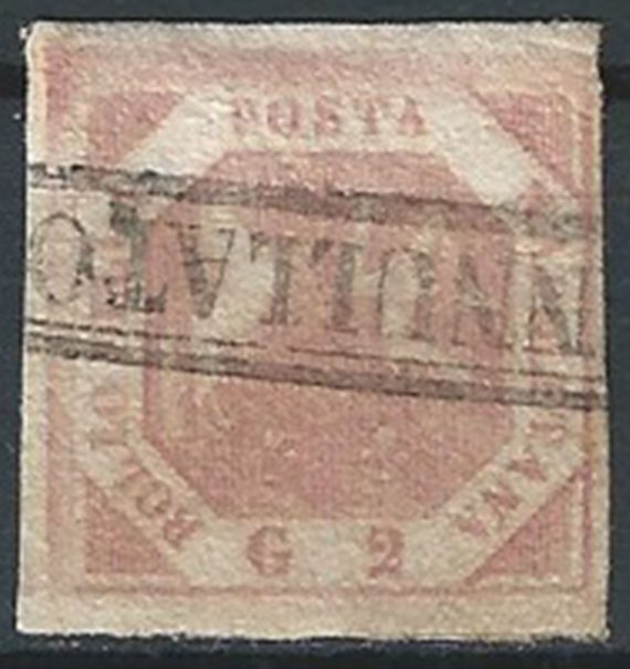 1858 Napoli 2 grana rosa chiaro cancelled Sassone n. 5