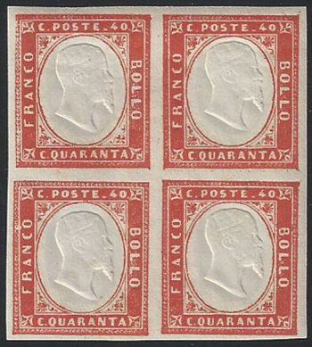 1861 Sardegna 40c. rosso vermiglio MNH Sassone n. 16Da
