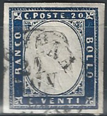 1862 Sardegna 20c. indaco 1v. cancelled Sassone n 15E
