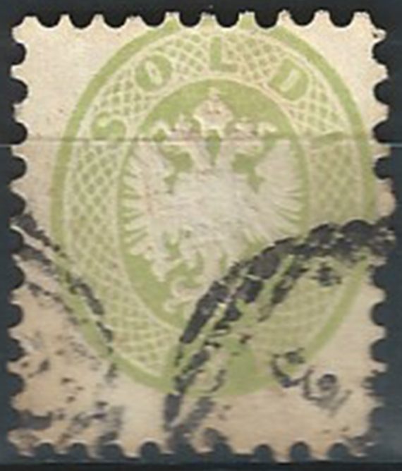 1864 Lombardo Veneto 3 s. verde giallastro cancelled Sassone n. 42a