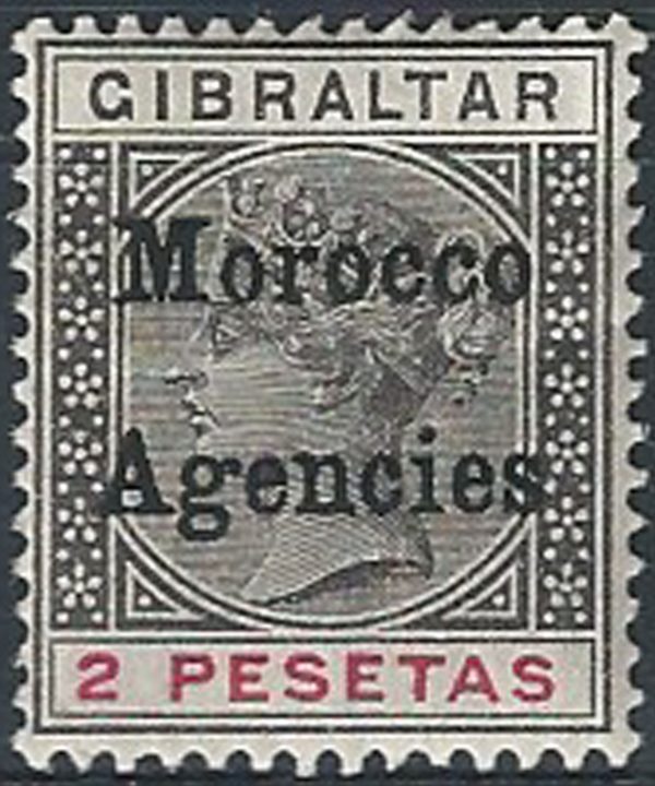 1899 Morocco Agencies 2p. black and carmine variety MH SG n. 16b