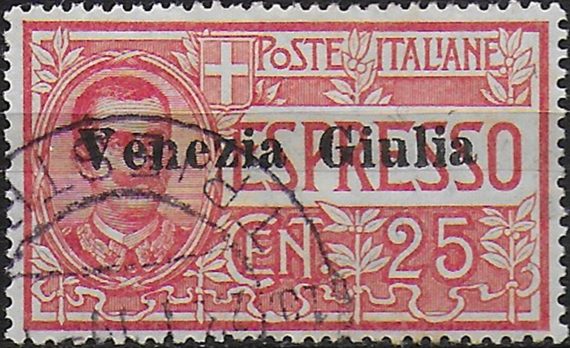 1919 Venezia Giulia Express 25c. used bc MNH Sassone n. 1