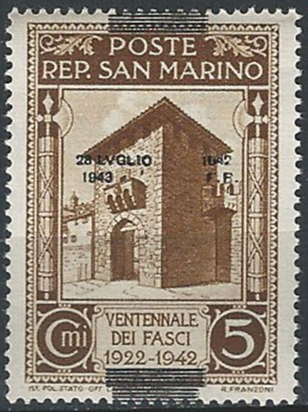 1943 San Marino caduta del fascismo 5c. MNH Sass. n. 253ec