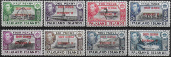 1944 Falkland Islands Dependencies of South Georgia 8v. MNH SG. n. B1/8