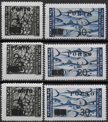 1946 Litorale Sloveno tasse 6v MNH Sass n. 14B/19B