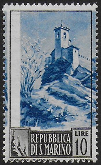 1949 San Marino Paesaggi Lire 10 varietà MNH Sass. n. 349a