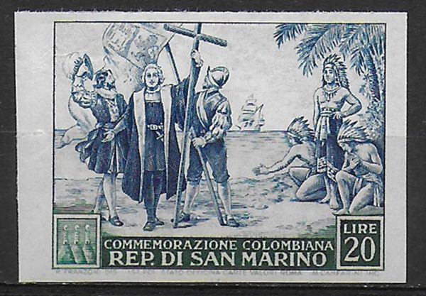 1952 San Marino Lire 20 Colombo nd MNH Sassone n. 379c