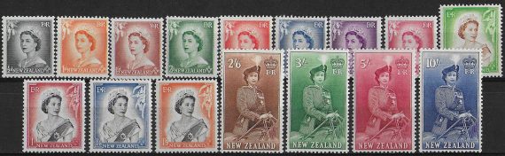 1953-59 New Zealand Elisabetta II 16v. MNH SG. n. 723/36