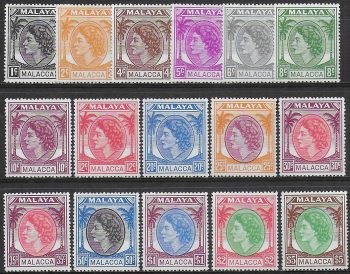1954-57 Malacca Elisabetta II 16v. MNH SG n. 23/38