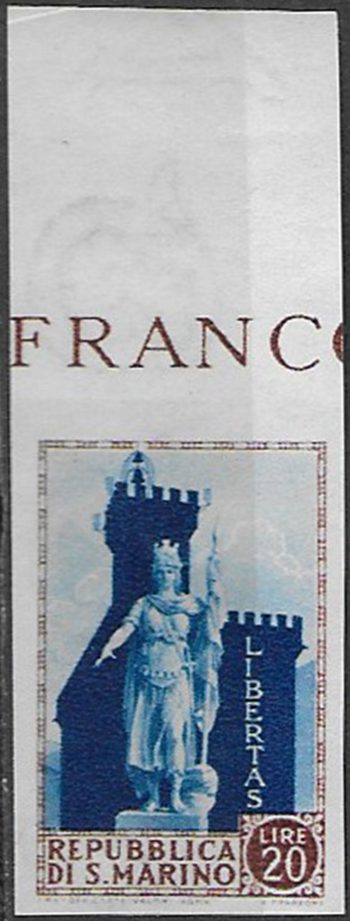 1954 San Marino statua della Libertà 1v. nd MNH Sass. n. 420a