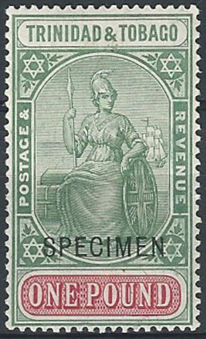 1914 Trinidad and Tobago Britannia £1 Specimen MNH SG n. 156s