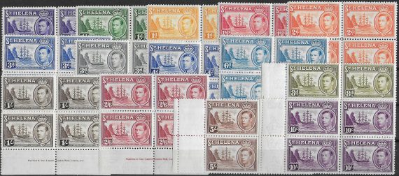 1938-44 St Helena Giorgio VI 14v. block of 4 MNH SG n. 131/40
