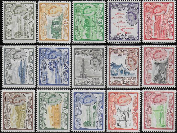 1954-63 St Christopher Elizabeth II 15v. MNH SG n. 106a/18