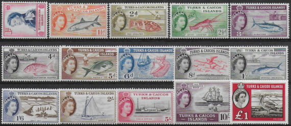 1957-60 Turks and Caicos Islands 15v. MNH SG n. 237/50+253
