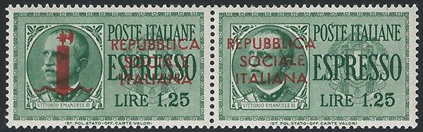 1944 Repubblica Sociale L. 1,25 espresso + varietà MNH Sassone 21Ddc