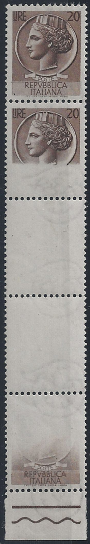 1953-54 Italia Turrita L. 20 varietà MNH Sass n. (714)