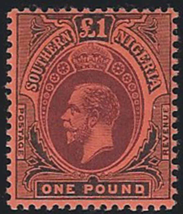 1912 Southern Nigeria £1 purple black/red MNH SG n. 56