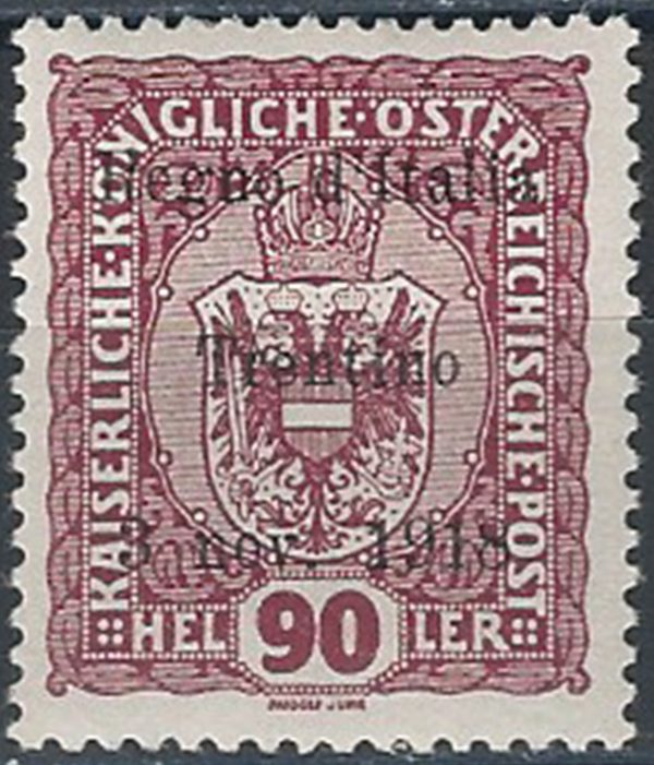 1918  Trentino 90h. lilla rosso 1v. MNH Sassone 14