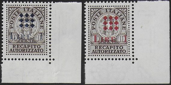 1945 Guidizzolo Lire 1 on 10c  2v. af MNH Sassone n. 1A/1B