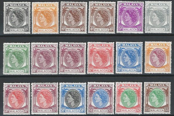1954-57 Malacca Elisabetta II 18v. MNH SG n. 23/38+a