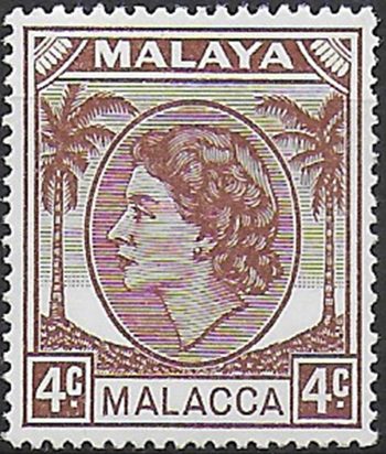 1957 Malacca Elizabeth II 4c. pale brown MNH SG n. 25a