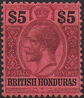 1913 Bitish Honduras $5 purple and black-red MLH SG n. 110