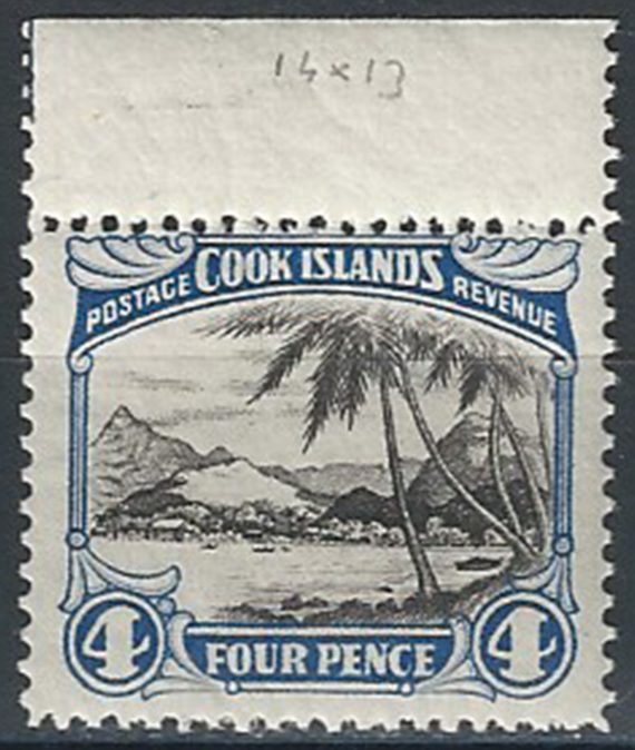 1932 Cook Islands 4p Port of Avarua d. 14x13 MNH SG n. 103b