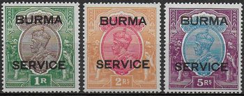 1937 Burma Giorgio VI SERVICE 3v. MNH SG. n. O11/O13